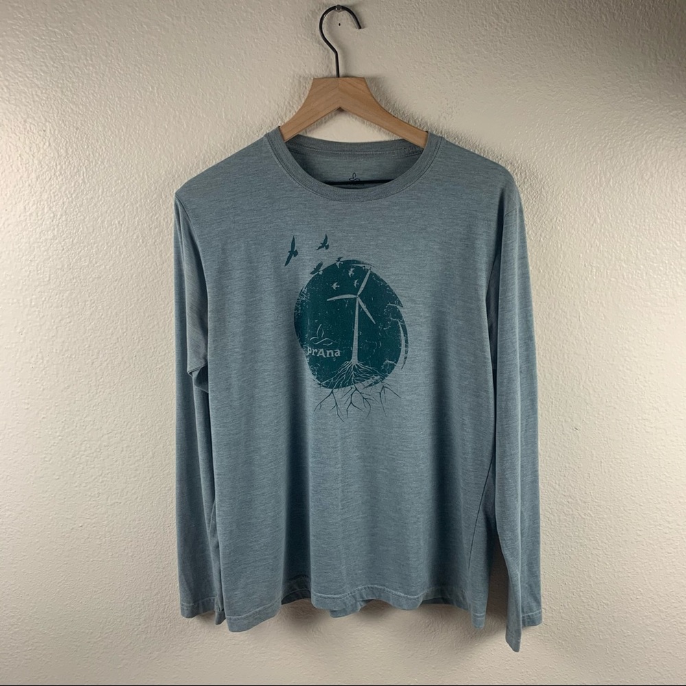 PRANA MENS LONG SLEEVE BLUE TEE